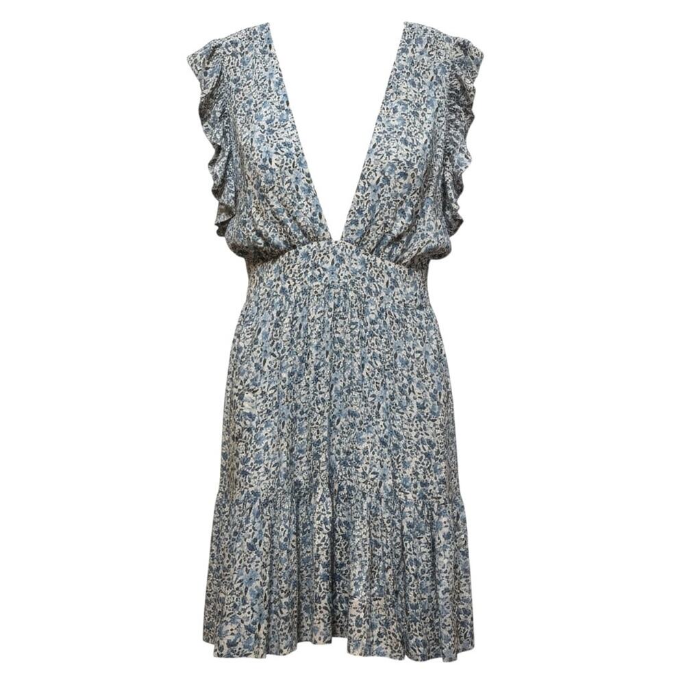 Stillwater The Jessie Mini Dress Floral Blue Deep Plunge | M NWT Boho Festival